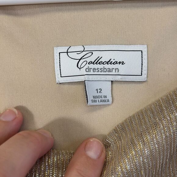 Dress Barn Champagne Metallic Gold Tiered Lined Sleeveless Dress 12 flapper - Picture 7 of 16